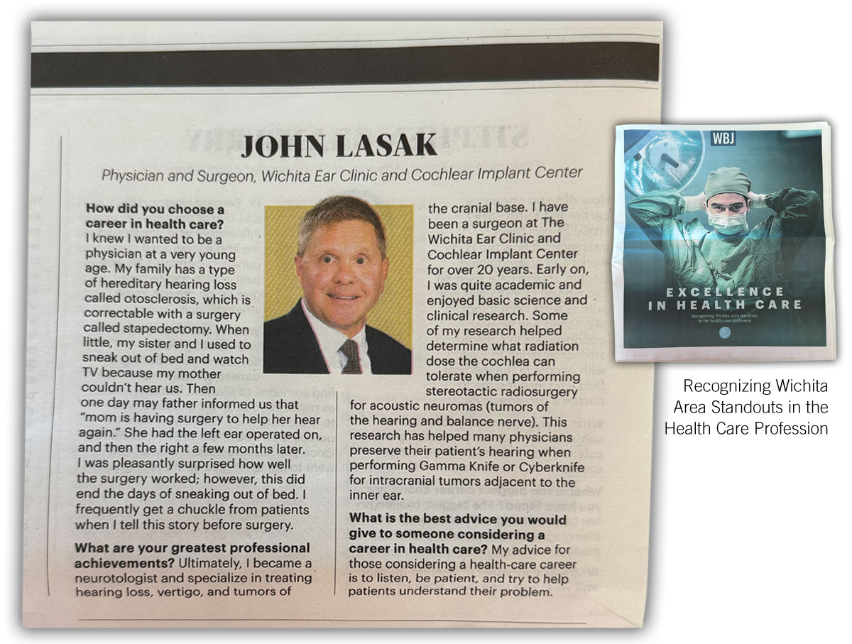 Dr. John Lasak, Wichita Ear Clinic, 2024 Wichita Business Journal Excellence in Health Care